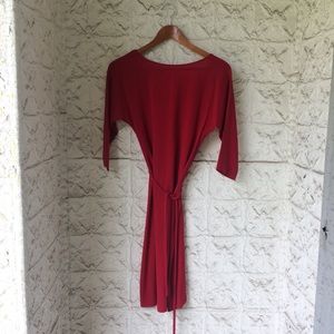 T. Babaton Red Tie Waist Boatneck Silk Dress
